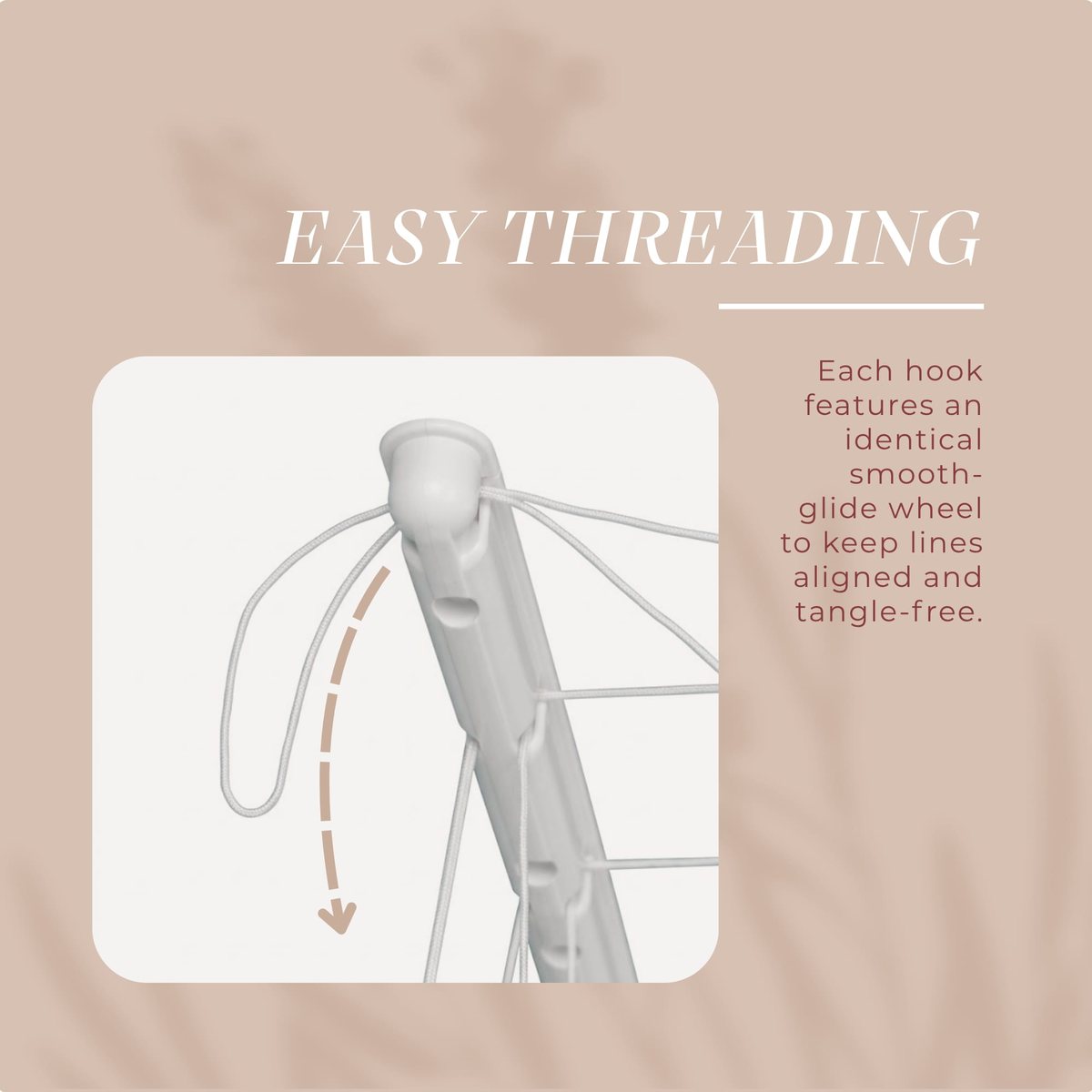 Close-up of a rod end and cord: easy threading